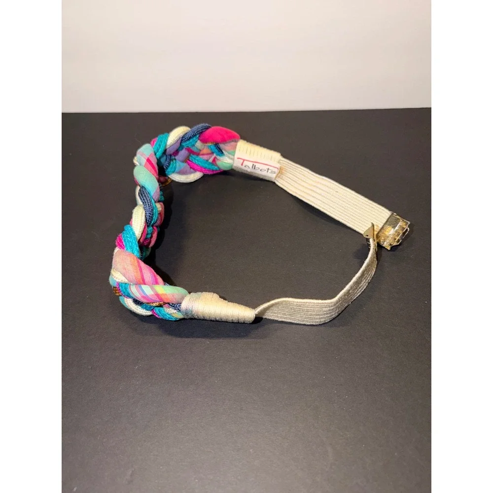 Talbots Vintage 80's Braided Elastic Waist Belt Multicolor Woven Retro Boho Sz S